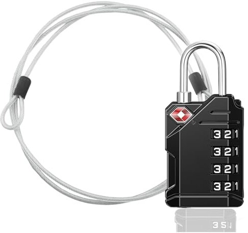AspenSport 4-stelliges TSA-Schloss 1er Set – Höhere Sicherheit für Kofferschlösser, Reisegepäck, Zahlenschlösser, Kabelschlösser, Vorhängeschlösser mit Metallband für vielfältige Einsätze (Schwarz)
