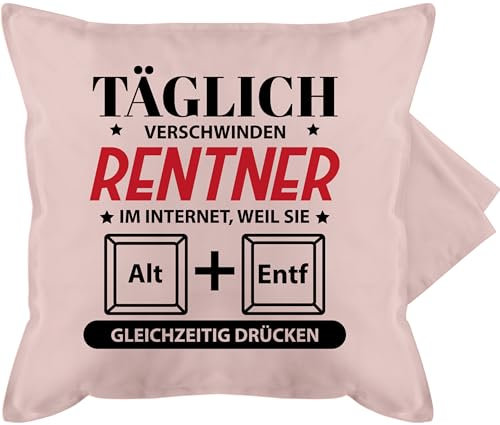 Kissenbezug - Kissen - Täglich verschwinden Rentner im Internet - 50 x 50 cm - Hellrosa - mitbringgeschenk für rente pc retirement alt zum ruhestand entf pension kollege in pensionär strg+entf