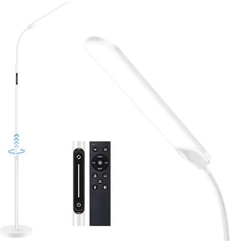 OUTON Lampada da Terra LED Dimmerabile, 4 Temperature di Colore, Telecomando e Controllo Touch Intelligente, Illuminazione per Soggiorno, Ufficio, Camera da Letto, Salotto, Bianco