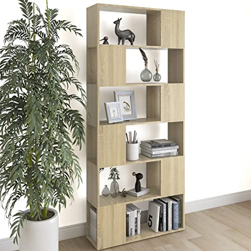Sufrk Bücherregal Raumteiler Sonoma-Eiche 80x24x186 cm Holzwerkstoff Raumtrenner Regal BüCherschrank Buchregal Book Shelves BüCherregal