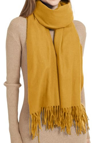 MYSSUCI Eleganter Damen Schal mit Fransen, 200x68cm, Weicher und Wärmender Winterscha Ideal für Hochzeit, Alltag und Outdoor Aktivitäten, Gelb