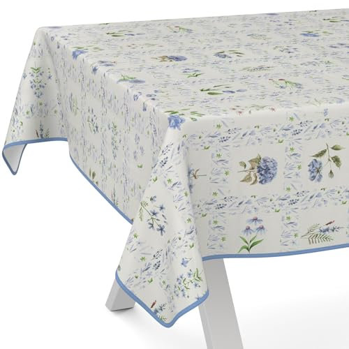 ANRO Nappe en toile cirée - Lavable, imperméable - Avec ourlet (bordée) - Pour table de jardin - 160 x 120 cm - Avec ourlet (bordé) - Carreaux floraux bleus