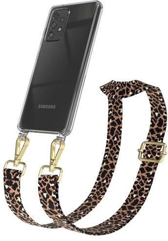 EAZY CASE Handykette - Verstellbares Taschenband kompatibel mit Galaxy A52, Schulterriemen, Handykordel mit Silikon Hülle, Umhängetasche, Leo - Schwarz Braun Metall Gold