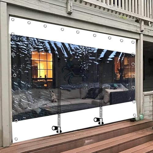 GHHDPDMJ Clear Tarp Curtains with Zipper Door Waterproof Transparent Tarpaulin Side Panels for Outdoor Pergola Gazebo Porch Weatherproof Partition Curtains with Grommets 2.7m x 2.0m (8.9ft x 6.6ft)