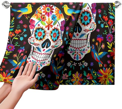 Cneztholim Day of the Dead Handtücher, mexikanischer Totenkopf, Küchentuch, Halloween, Skelett, Blumenmuster, Badezimmer, Handtücher, weich, saugfähig, Handtuch-Set mit Vögeln für Heimdekoration