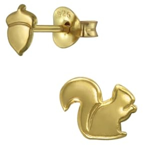Monkimau Mädchen Ohrringe Squirrel And Nut | Ohrstecker aus 925 Sterling Silber | Kinderohrringe hypoallergen