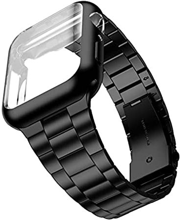 LPMPCZKZGF Strap + Funda Compatible con Apple Watch 7 45mm 41mm Metal Acero inoxidable Muñeca integrada Compatible con iWatch 6 5 4 3 SE 44mm 42mm 40mm 38mm Funda Watch strap(Black with Case,38mm)