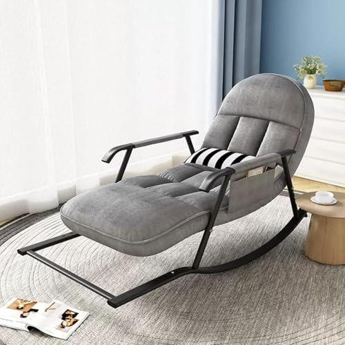 Garten Schaukelstuhl, Schaukelsessel, Schaukelliege bis 150 kg Belastbar, Balkon Sessel Beque mit Verstellbare Schaukellehne und Fußstütze, Stillsessel für Wohnzimmer Schlafzimmer Balkon (grau)