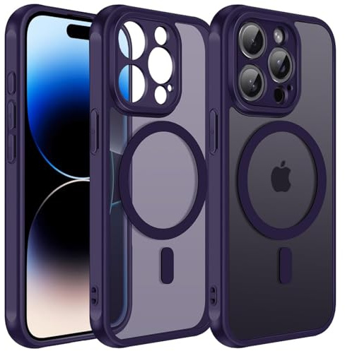Verco Schutzhülle für iPhone 14 Pro Hülle, Magnetisch für iPhone 14 Pro Handyhülle Matt Stoßfest kompatibel mit Magsafe Zubehör Dünn Case Cover, Lila