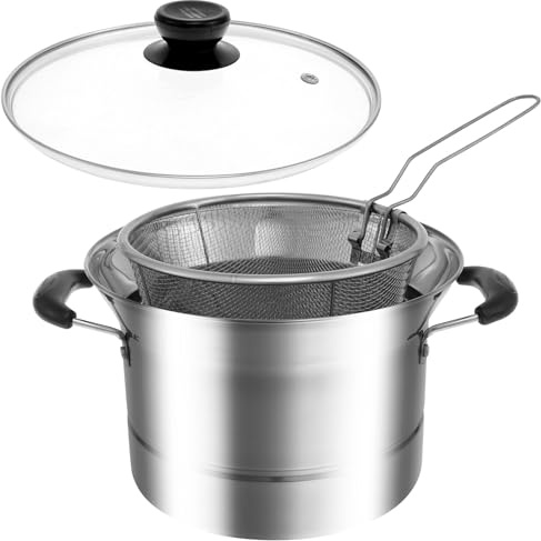 Deep Fryer with Stainless Steel Basket and Handle,29x18x15cm Portable Deep Fryer Pot Multifunctional Kitchen Gadgets Small Fryer Pan for Cooking Chicken Wings Seafood French Fries