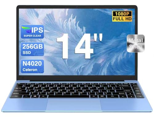 Pc Portatile 14 Pollici Celeron N4020 Upto 2,8 GHz Win11 Pro Laptop 6GB RAM 256GB SSD TF 1TB LPDDR4 5G WiFi 1920*1080 FHD USB 3.0 Widevine L1 Computer Portatile Con il Topo Film Italiano - blue