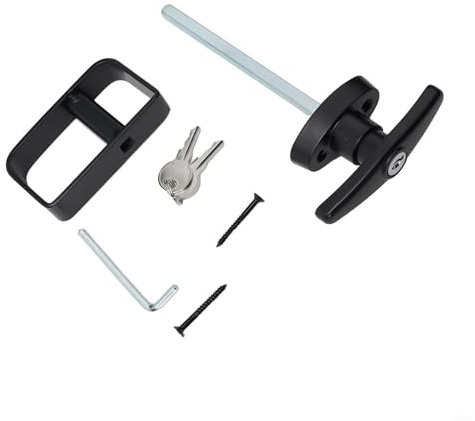 T-Griff Schloss Set für Geräteschuppen und Scheunentüren, Außenschloss mit 2 Schlüsseln und Innengriff, 14 cm Schaftlänge aus Zinklegierung und Eisen,