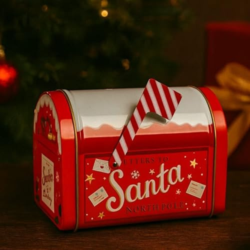 eBoutik - Novelty Decorative Old Style Santa Post Box Biscuit Tin With Shortbread - Elegant Christmas Santa Mail Design For Festive Vintage Style Xmas Decor