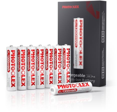 PHOTOOLEX Batterie Ricaricabili AAA 8 pezzi – 1300mWh batterie ricaricabili al litio aaa 1,5 V ad alta potenza di uscita tripla A batteria agli ioni di litio, 1600 cicli AAA (non caricatore)