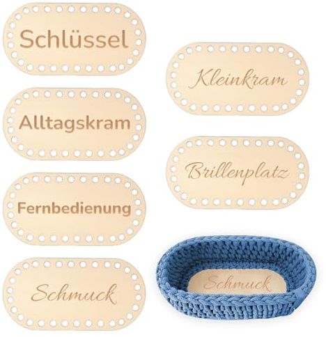 Glamifyr 6 Stück Holzboden für Häkelkorb,Korbboden zum Häkeln,Holzböden für Häkelkörbe,Boden für Häkelkorb,Holzbasis für Aufbewahrungsbox DIY,Korb Häkeln Set(Häkelnadel und Garn Nicht Enthalten)