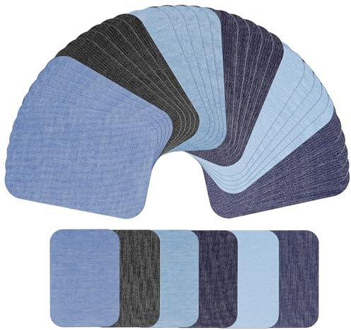 30 Stück Jeans Flicken zum Aufbügeln,Bügelflicken Jeans für Innen und Außen, Stoffflicken Reparatur-Dekorationsset Kit für Jeans,Jacken und Taschen(Fünf Farben, 7.7×10.7CM)