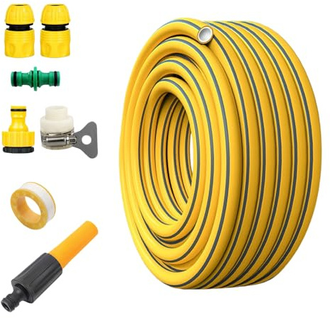 8 Pcs Hosepipe - 1/2 Inch Thick Burst-Resistant Garden Hose Pipe (5 M) with 5 Connector Set, Spray Gun, and Bonus Orange Star Roll - Heavy Duty Hose Pipe for All Outdoor Needs