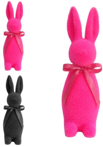 Klocke Dekorationsbedarf Exklusiver Deko-Hase beflockt - Moderne Osterfigur mit Samt-Finish & Satin-Schleife - Designer Osterdeko für Innenbereich & Schaufenster (Neon-Pink, Höhe: 40,5 cm)