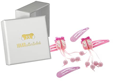 Haarallerliebst Haarspangen Set für Kinder – 4 Stück Ballerina mit Glitzer inkl. Aufbewahrungsbox weiss – Ideal für dünnes bis dickes Haar