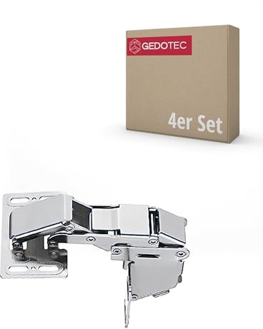 Gedotec Caravanscharnier Hochklappscharnier CH 600 Klappen-Scharnier mit SOFT-CLOSE Dämpfung | Möbelscharnier für Anschlag mit Blende | Stahl vernickelt | 4 Stück - Schrank-Scharnier verstellbar