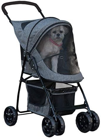 Pet Gear Happy Trails Lite Haustier-Kinderwagen für Katzen/Hunde, Reißverschluss-Eingang, einfach zusammenklappbar mit herausnehmbarem Futter, Sicherheitsgurt, Aufbewahrungskorb