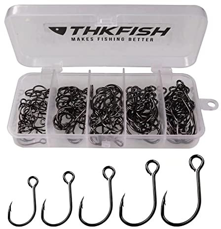 THKFISH 50pcs/boîte Inline hameçons Crochets de pêche en Différante Taille Convient à leurres cuillères #2#1 1/0 2/0 3/0 Noir