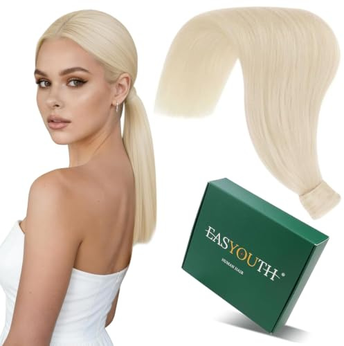 Easyouth Zopf Haarverlangerung Echthaar Real Hair Pferdeschwanz Extension 30 cm Farbe Weiße Blondine 70g Wrap Around Ponytail Extensions #1000
