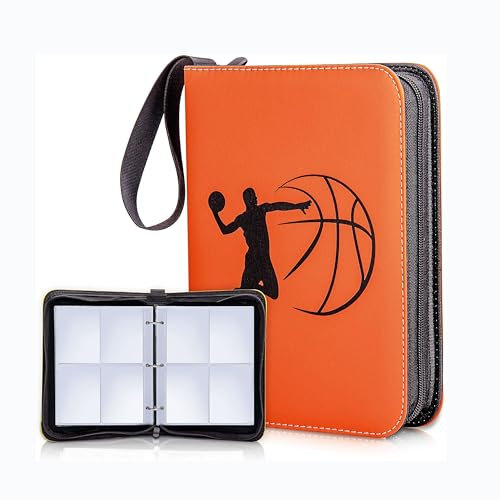CLOVERCAT Sammelkartenbinder mit 4 Fächern, 50 Seiten, Kompatibel mit Karten, tragbare Aufbewahrungstasche mit Schutzblättern, für bis zu 400 Karten (Basketball)