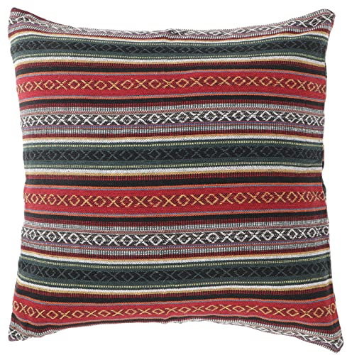 GURU SHOP Boho-Style Kissenhülle, Gewebter Ethno Kissenbezug - Rot/grün, Baumwolle, 50x50x0 cm