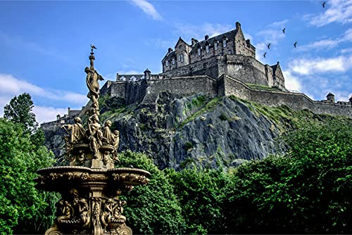 Muralo Tapete Selbstklebend Schloss, Edinburgh, Schottland - 135x90 cm | Moderne Fototapete, Steinoptik und Türme - ideal für Wohnzimmer und Schlafzimmer, Ein echter Hingucker in jedem Zuhause