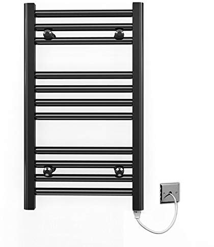 Myhomeware 300mm Wide Flat Black Electric Pre-Filled Heated Towel Rail Radiator For Bathroom Designer UK (300 * 600mm Electric Black)