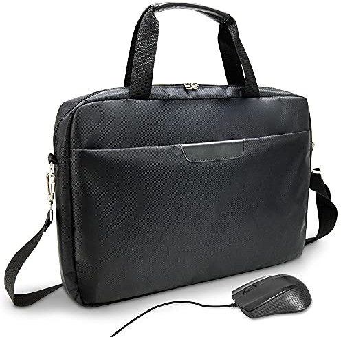 Waytex 71015BS Pack Sacoche et Souris USB pour Ordinateur Portable 15,6 pouces Porte Documents et Poches Zippées en Nylon Imperméable Noir…