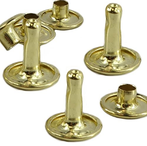 100 Stück Hohlnieten Gold 10mm Stiftlänge, Doppelholnieten, Nieten mit Doppelkappe Ober- Unterteil mit geschlossener Kappe, DIY Leder Gürtel Nieten, Gürtelnieten Taschennieten