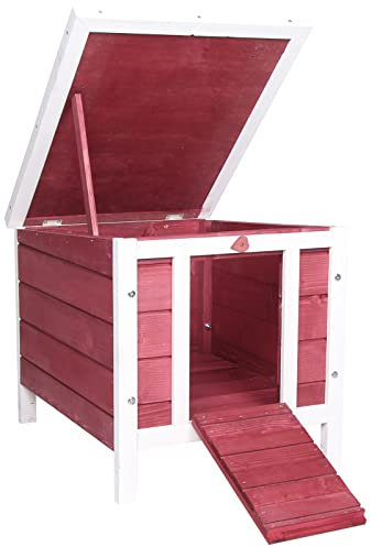 PawHut Conejera de Madera Exterior Jaula Caseta para Roedores Mascotas Pequeñas con Techo Asfáltico Se Puede Abrir y Rampa Antideslizante 42x51x43 cm Rojo