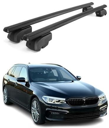 OMAC Dachträger für BMW 5er Touring G31 2017-23 Aluminium 2 Stangen Schwarz | ISO/PAS 11154:2006 geprüft, Abschließbar, City-Crash-getestet, bis 75 kg Traglast, Querträger, Grundträger