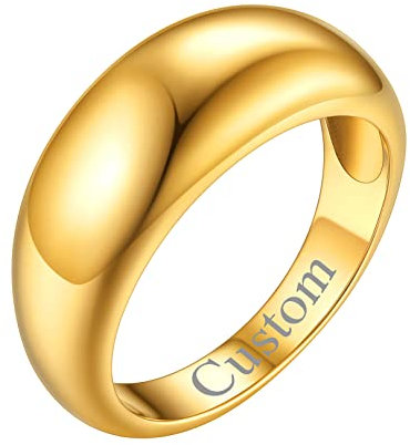 FOCALOOK Personalisiert Croissant Ring 18k Vergoldet - Verlobungs-, Trau-, Antrags-, Dom-, Chunky-Ring für Hochzeit und Verlobung - Modeschmuck für Braut und Brautjungfer - Größe 59 (18.8)