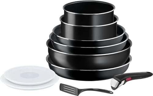 Tefal Ingenio Easy On - Juego de 3 Sartenes 22/24/26 cm + 2 Cazos 16/18 cm + Wok 26 cm + Mango extraíble + 3 Accesorios No apto inducción, antiadherentes, Thermo-signal, sin PFOA