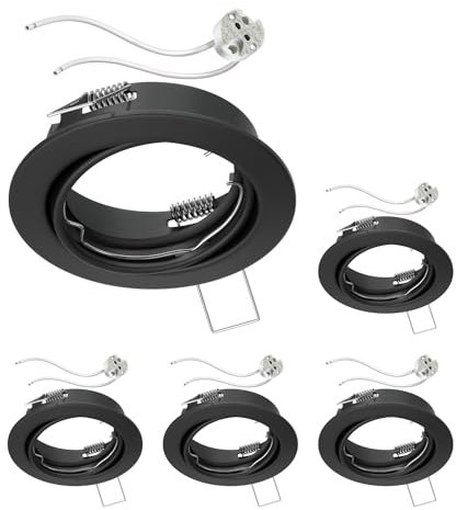 ledscom.de 5 Stück Decken-Einbaurahmen FERE Einbaurahmen schwarz matt schwenkbar (LED/Halogen/MR16/50mm) inkl. GU5.3 Fassung