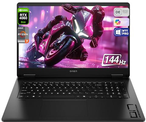 HP Omen 17 Gaming Laptop, AMD Ryzen 7 8845HS, 64 GB DDR5 RAM, 2 TB PCIe SSD, 17.3 FHD Display, Nvidia GeForce RTX 4060, QWERTZ Tastatur, Windows 11 Pro, Schwarz