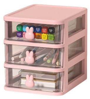 Plastic Storage Drawers Mini Desktop Tower Pink Unit Storage Cabinet Stackable Drawer Box,Multi-Function Storage Caddy Drawers for Desk Bathroom Office, Makeup Accessories, L17 x W13.5 x H15.5 cm