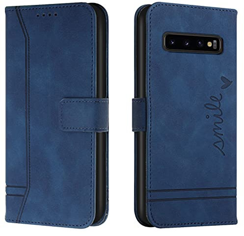 Lihondar Kompatibel mit Samsung Galaxy S10 Hülle, Handyhülle Samsung S10, S10 Leder Klappbar Schutzhülle Tasche Wallet Brieftasche [Ständer] Cover Flip Case für Samsung S10 Klapphülle (Blau)