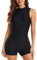 Achinel Boyleg One Piece Swimsuit Women Sleeveless Swimwear Zip Front Swimming Costume Ladies Beachwear Swimwar Black L