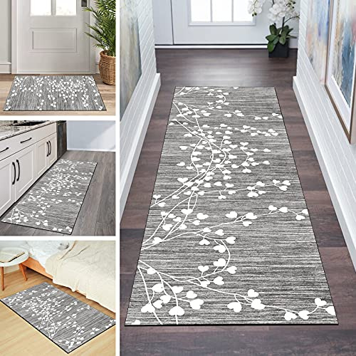QQrunner Teppich Läufer Flur Küchen 40x100CM rutschfest Küchenteppich Vintage Grau Waschbar Meterware Schlafzimmer Korridor Teppichläufer Lang, Länge Anpassbare, 40-120cm Breit