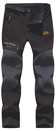 BenBoy Herren Wanderhose Wasserdicht Softshellhose Outdoorhose Winddicht Warm Gefüttert Skihose Snowboardhose Winter Trekkinghose,KZ1672M-Black-2XL
