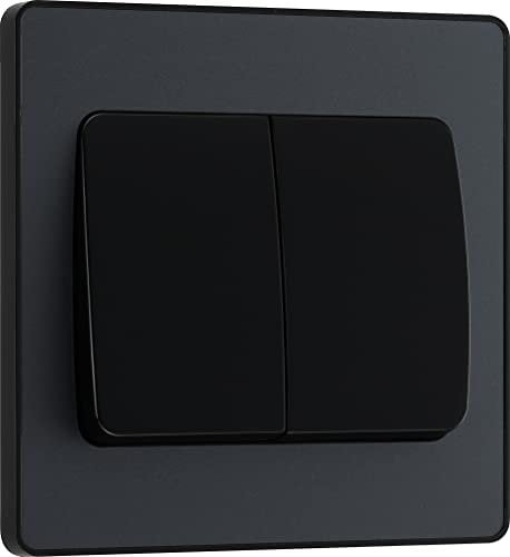 BG Electrical Double Wall Light Switch, Wide Rocker, 2 Way, Screwless Front Plate, Round Edges, Evolve, Matt Grey, 20A, 16AX, PCDMG42WB