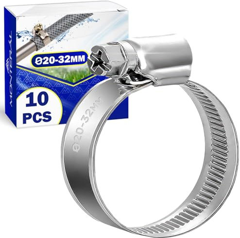 Collier De Serrage Métallique Ø20-32 mm h-9 mm Inox Réglables Set 10 Pièces Colliers De Serrage Pour Tuyau Piscine & Machine À Laver Jardín - Monteral