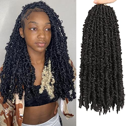 Leeven 18 Inch Distressed Locs Crochet Hair 6 Packs Butterfly Faux Pre Looped Crochet Braids Hair Extensions Natural 1B#