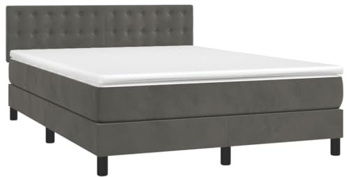 vidaXL Boxspringbett mit Matratze LED Polsterbett Bett Doppelbett Bettgestell Bettrahmen Lattenrost Hotelbett Schlafzimmerbett Dunkelgrau 140x190cm Samt