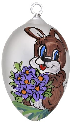 HolidayGiftShops Osterei-Ornament Hase mit Frühlingsblumen, tschechisch, mundgeblasenes Glas