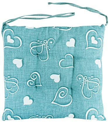 Coprisedia 6 Cuscini Sedia Lacci Double Face Quattro Punti Imbottiti Fantasia Cuore Shabby Cucina Sala Cotone (Turchese)